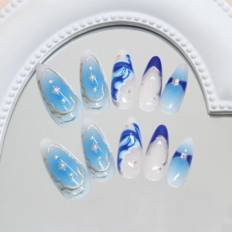 LE SSERAFIM Dark Blue Aura Press-On Nails