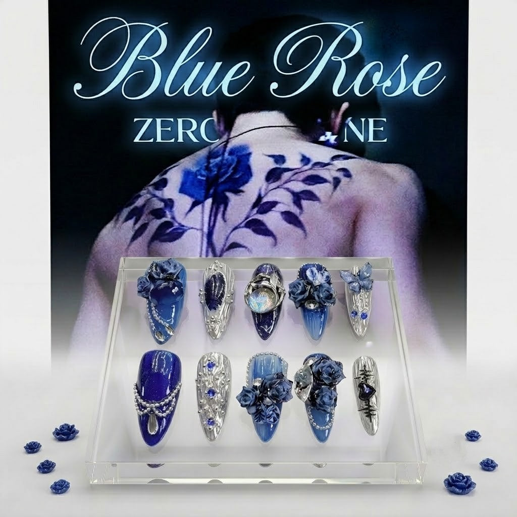 ZB1 Gunwook MAMA 2025 Blue Rose Press-On Nails