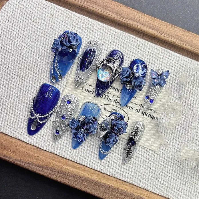 ZB1 Gunwook MAMA 2025 Blue Rose Press-On Nails