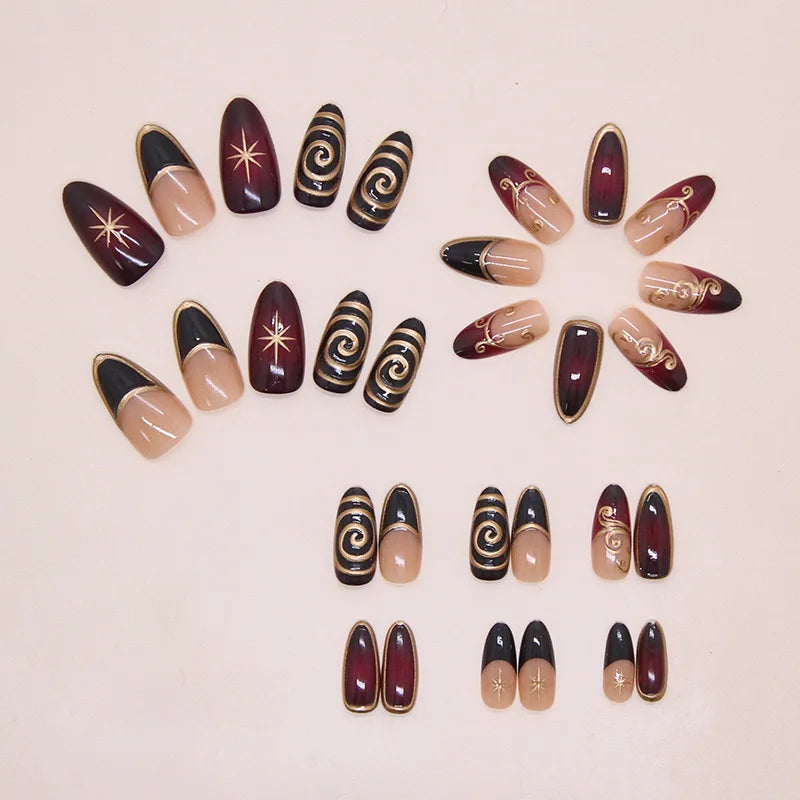 ATEEZ Burgundy & Gold Press-On Nails