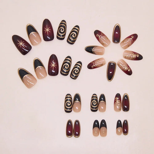 ATEEZ Burgundy & Gold Press-On Nails