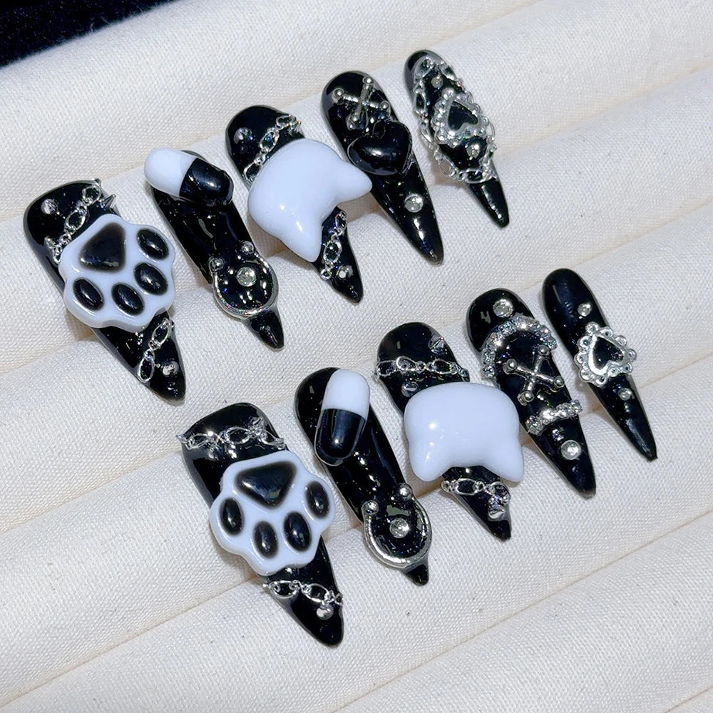 MEOVV Black & White Feline Press-On Nails