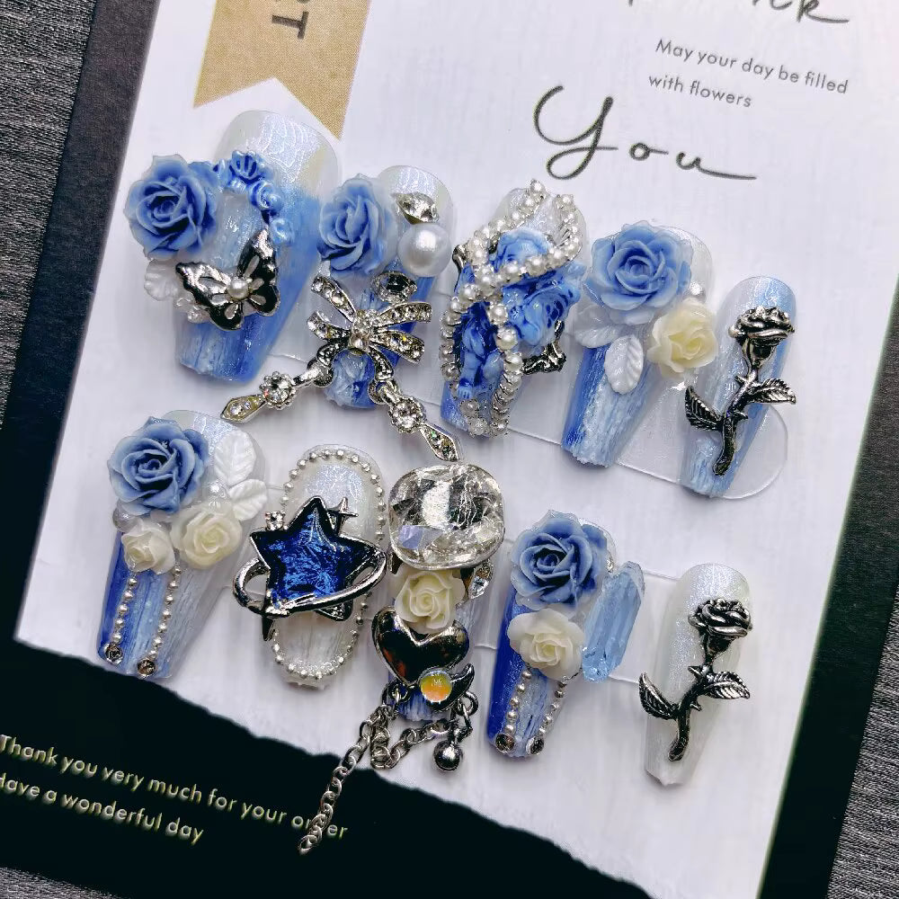 ZEROBASEONE Blue Rose Press-On Nails