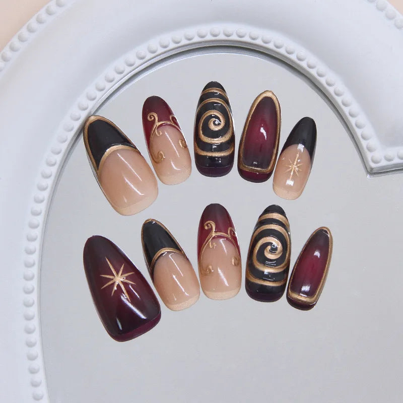 ATEEZ Burgundy & Gold Press-On Nails
