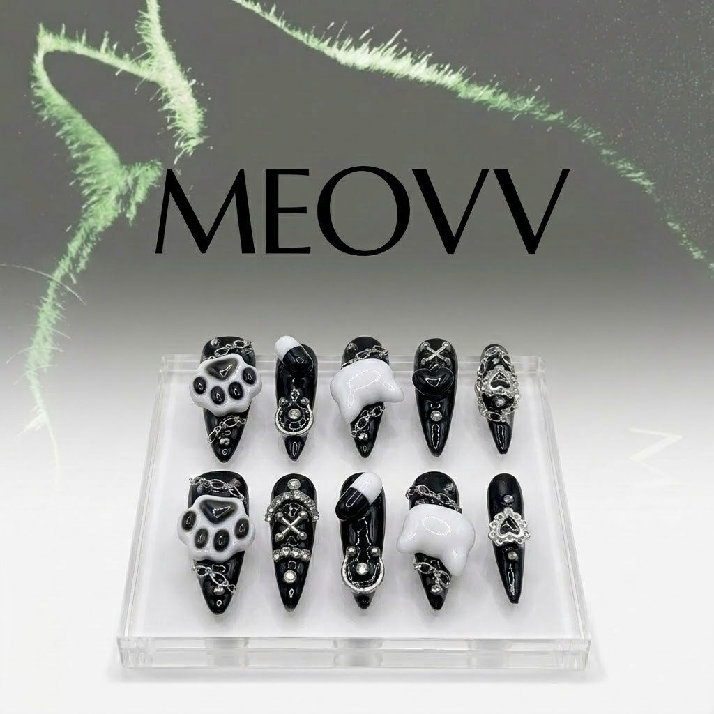 MEOVV Black & White Feline Press-On Nails