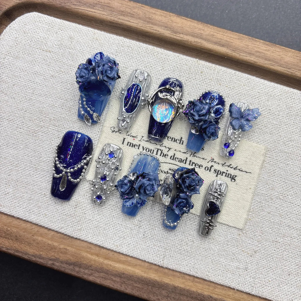 ZB1 Gunwook MAMA 2025 Blue Rose Press-On Nails