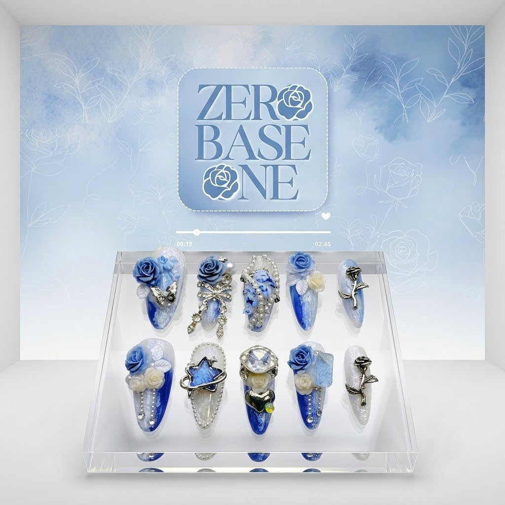 ZEROBASEONE Blue Rose Press-On Nails